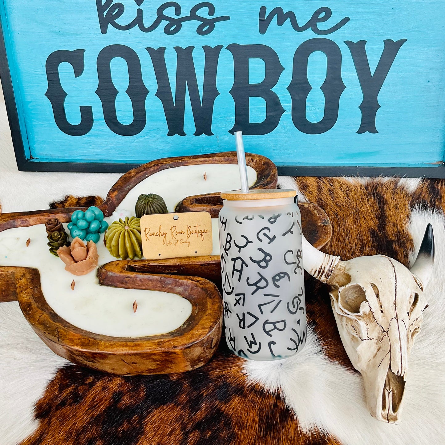 Cattle Brand Frosted Glass Western 16 oz Tumbler