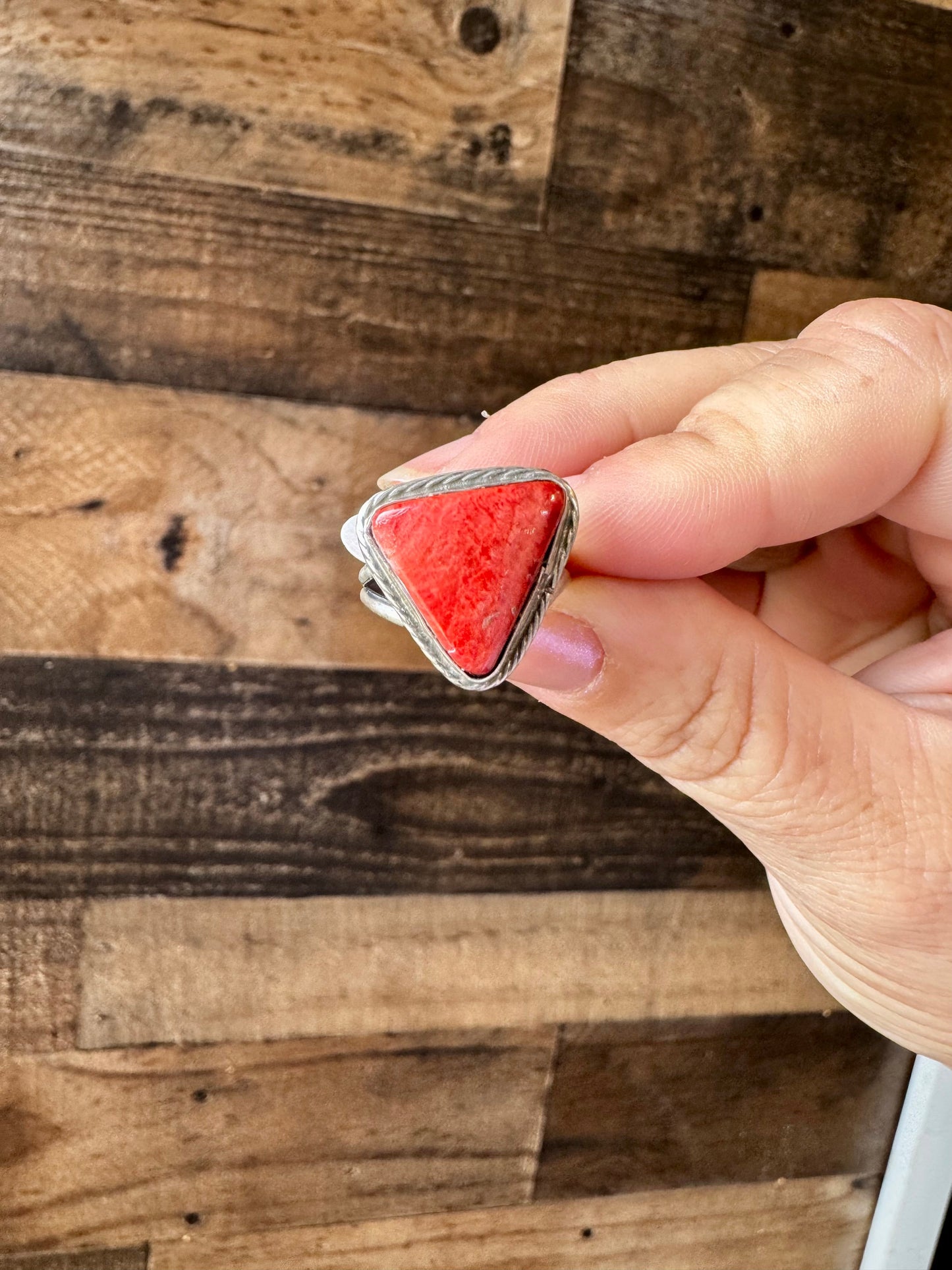Ring - Size 8 -Red Spiny & Sterling Silver