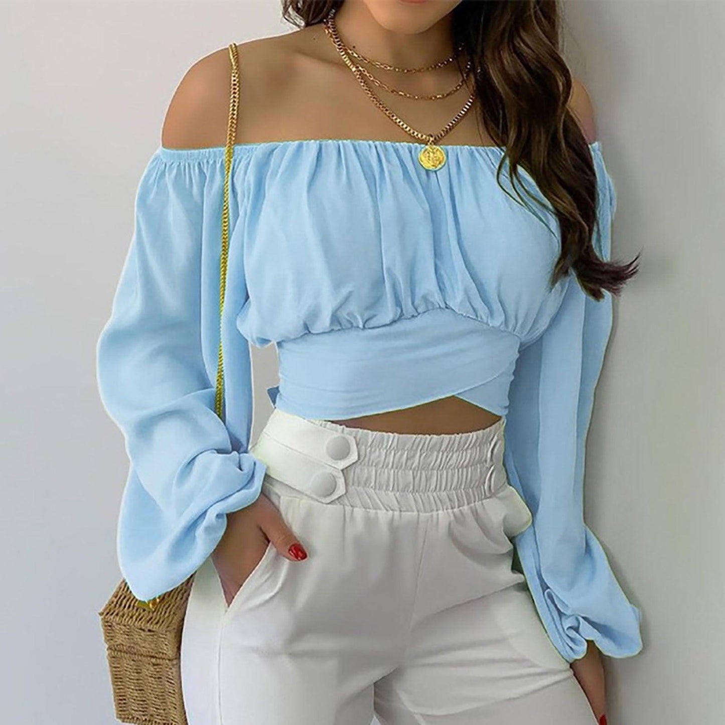 Off Shoulder Cross Tie Long Sleeve Top | Sexy & Trendy Cowgirl Look