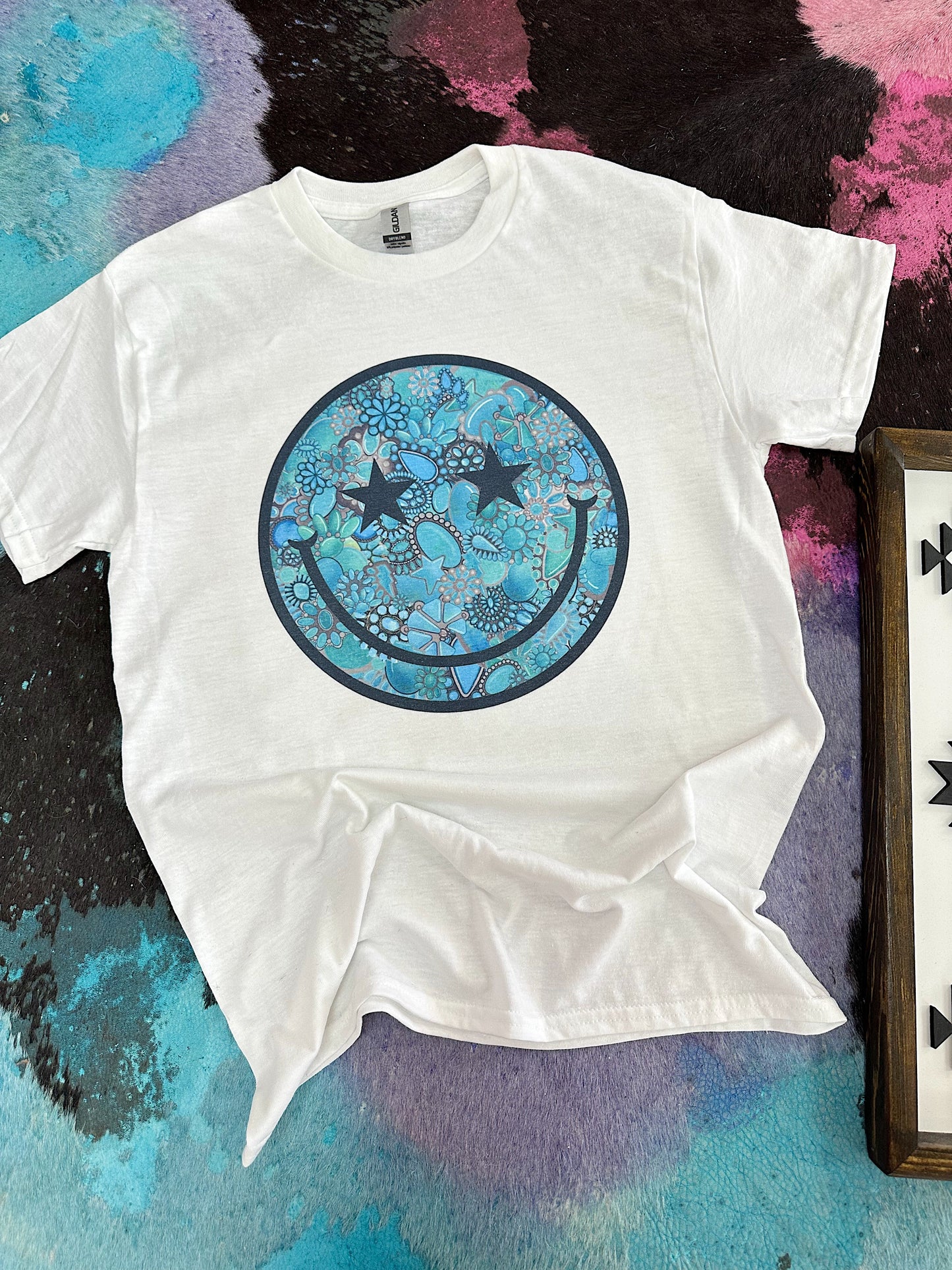 Turquoise Smiley TEE or CREWNECK