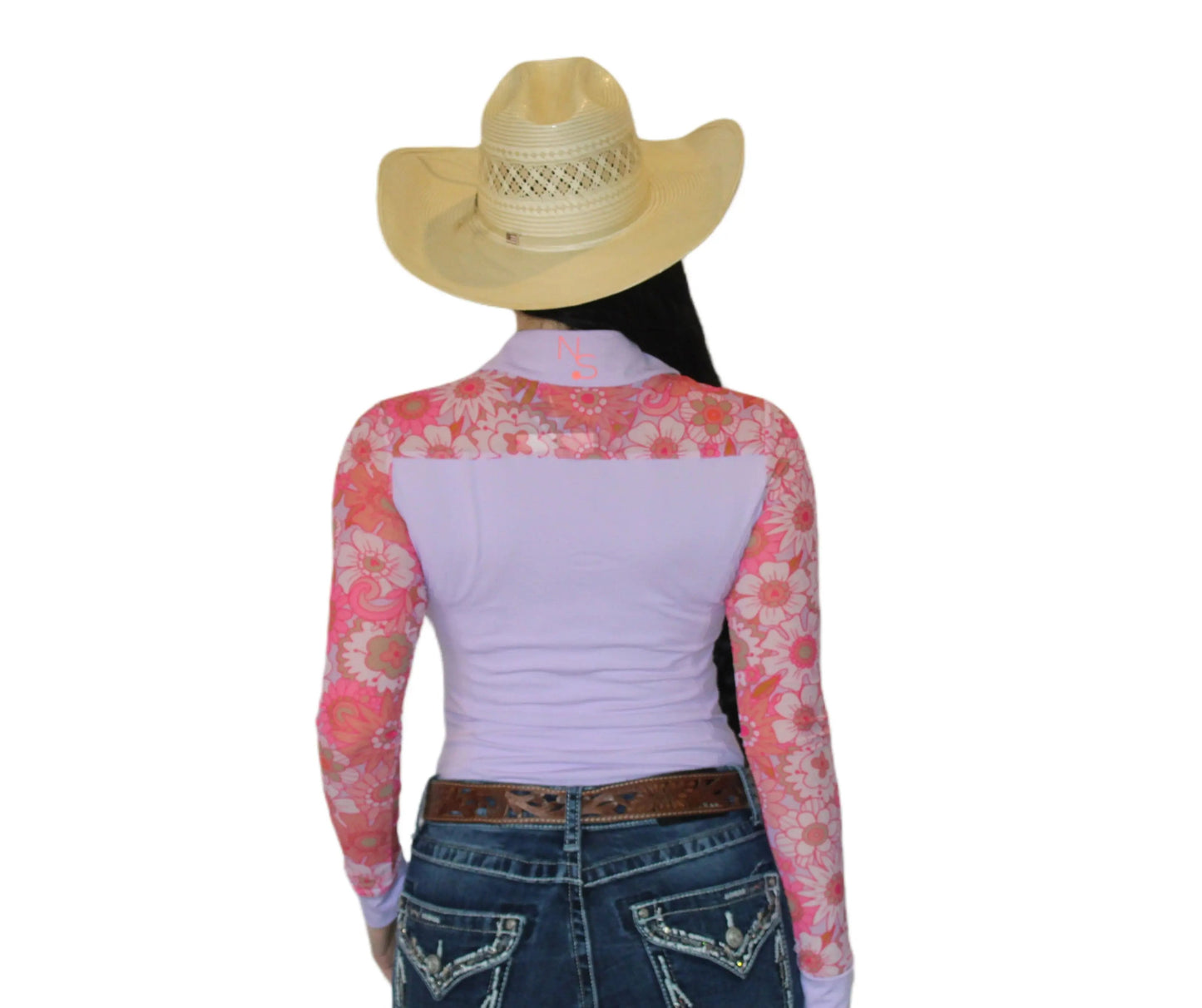 AeroTEQ Girls Lilac Bloom Mesh Pearl Snap Rodeo Shirt
