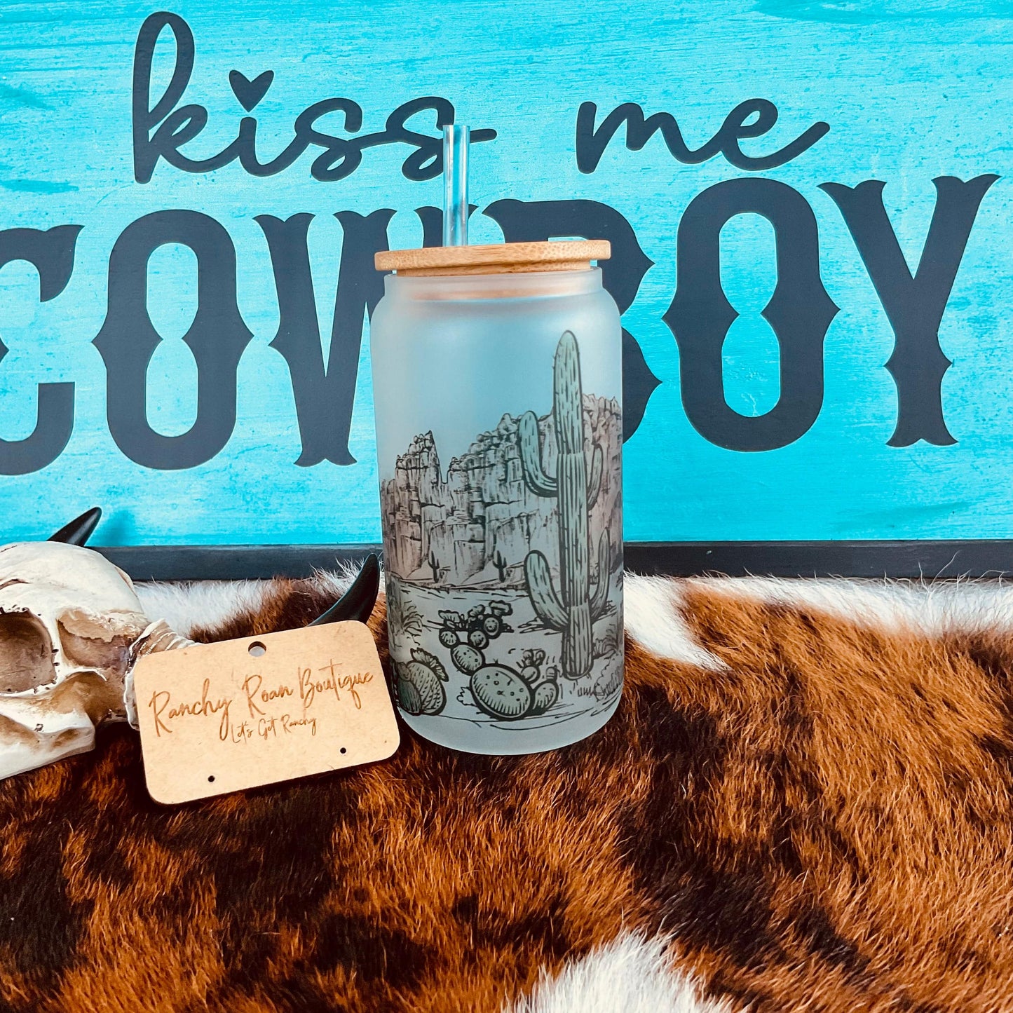 Desert Scene Western 16oz Frosted Glass Tumbler