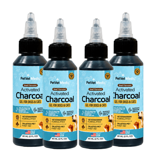 Pet Vet Activated Charcoal Gel for Dogs & Cats (60 mL) – Veterinary-Formulated, Natural Beef Flavor, Fast Toxin Adsorption for Poisoning, Stomach Upset, Diarrhea & Gas Relief – Made in USA