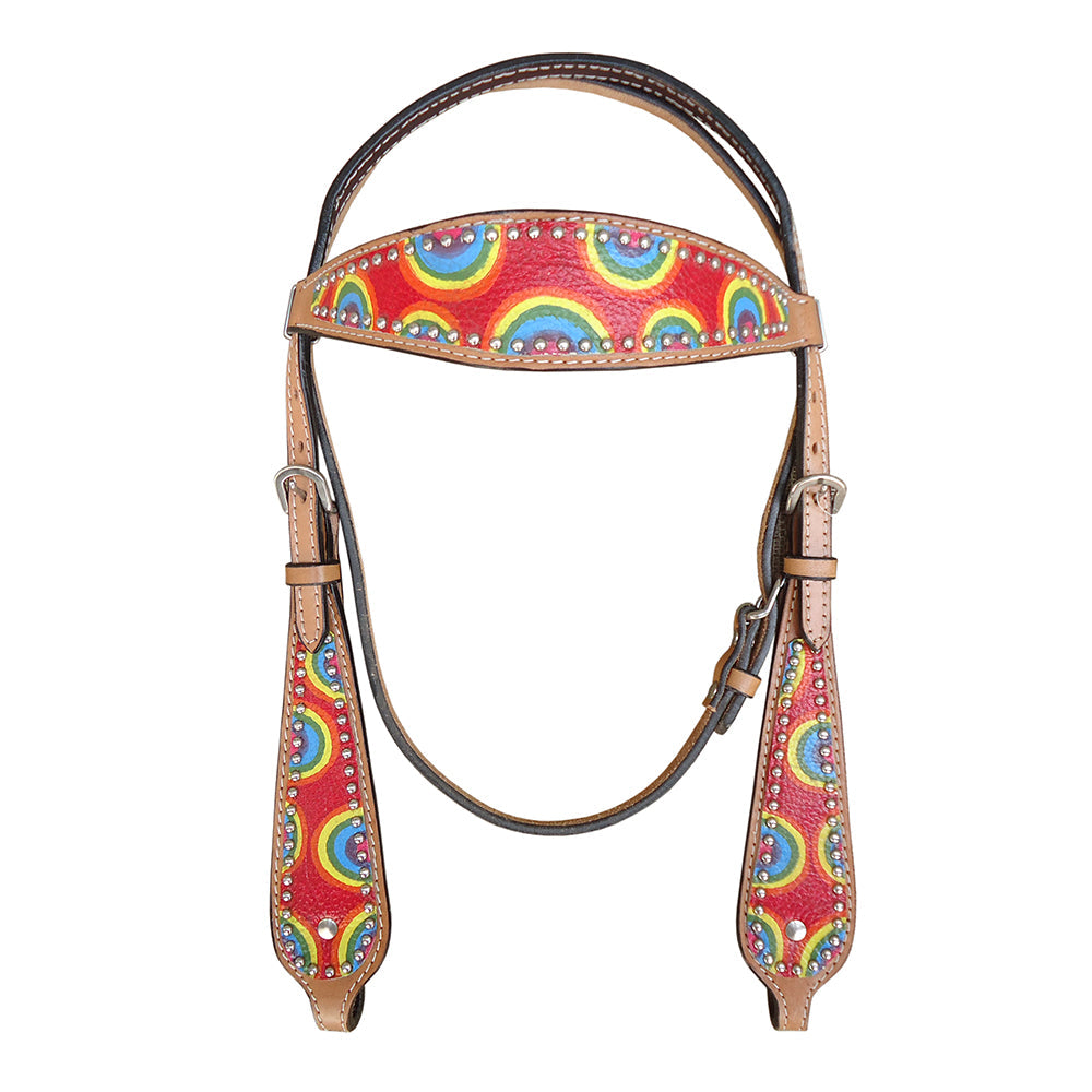 HILASON Western Horse Leather Headstall & Breast Collar Tack Set Rainbow