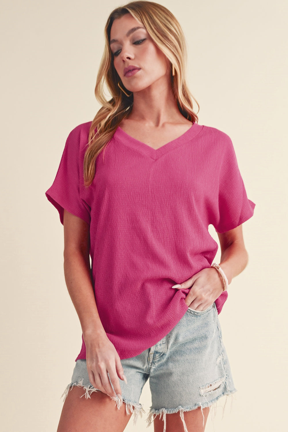 Crinkled V Neck Tee
