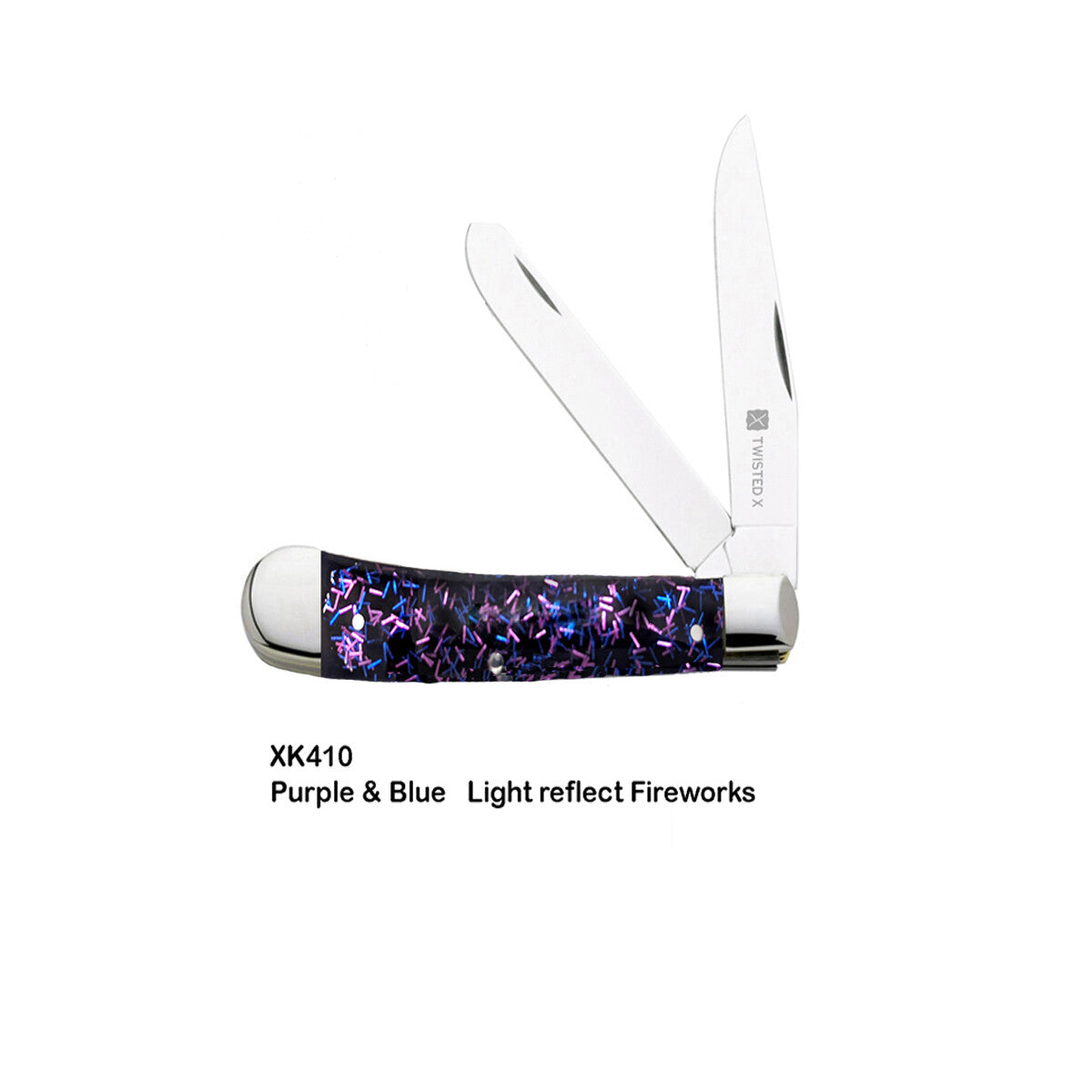 TWISTED X KNIFES- 4 1/4" FOLDING KNIFE STAINLESS BLADE PURPLE FIREWORKS