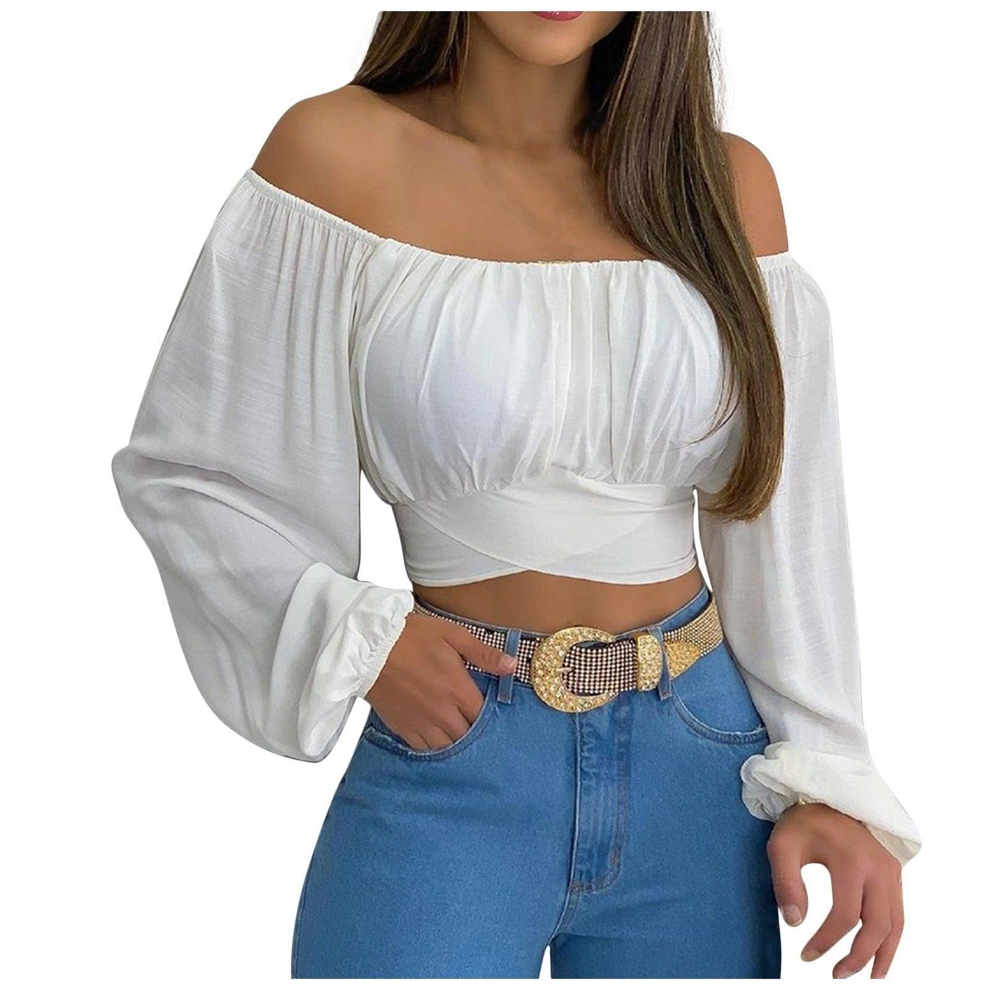 Off Shoulder Cross Tie Long Sleeve Top | Sexy & Trendy Cowgirl Look