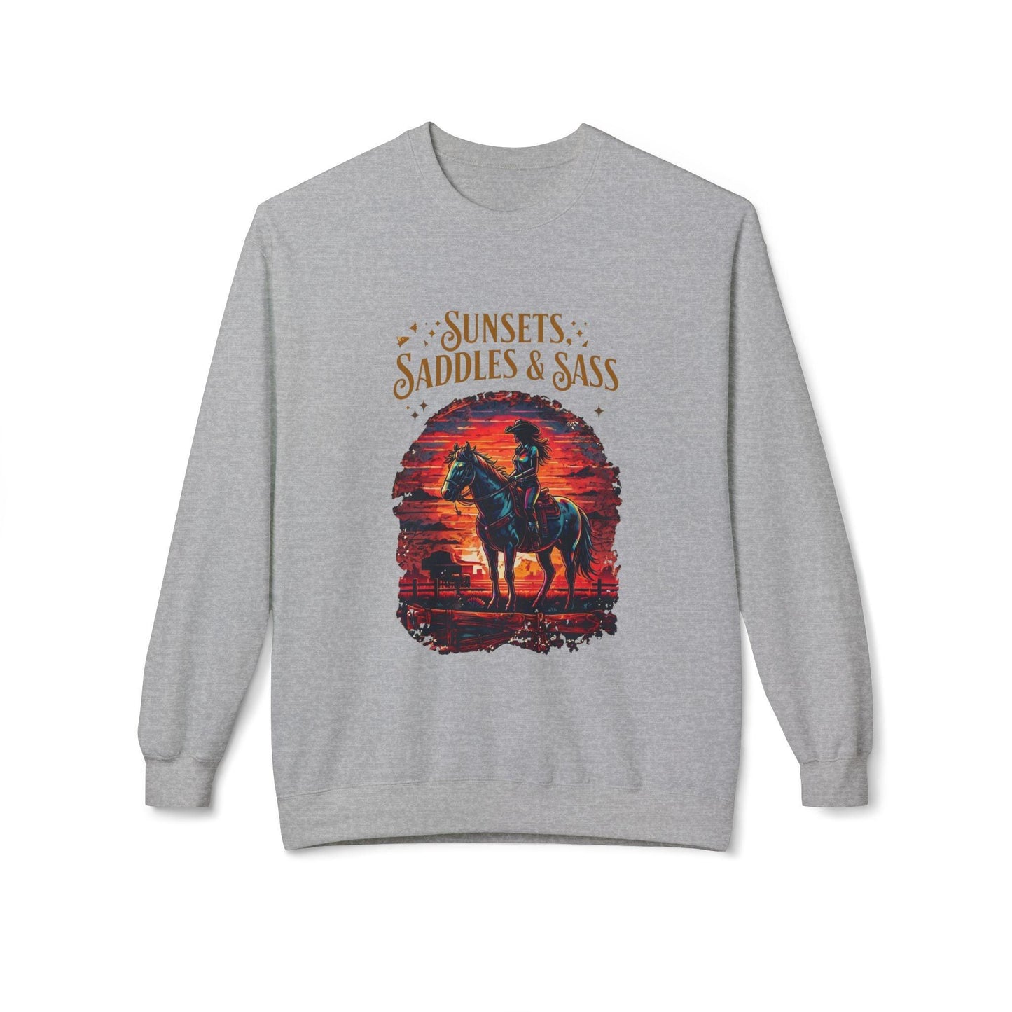 Sunsets Saddles and Sass Softstyle Fleece Crewneck Sweatshirt