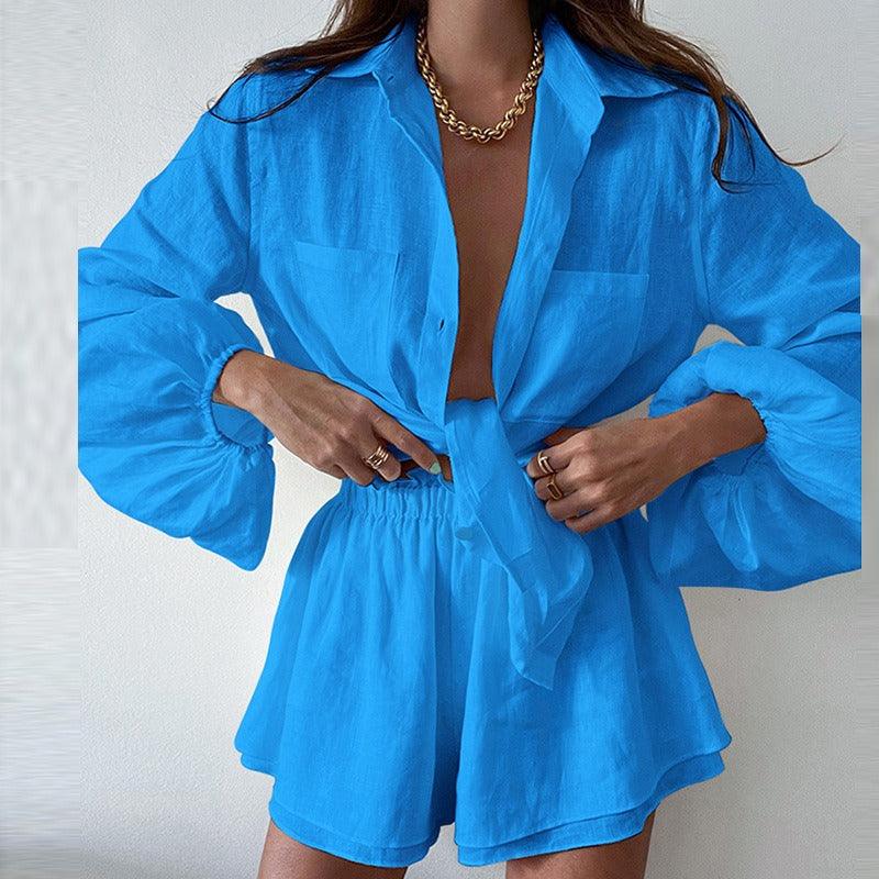 Casual Ruffled Edge Shorts Shirt Set | Country Girl Style for Spring & Summer