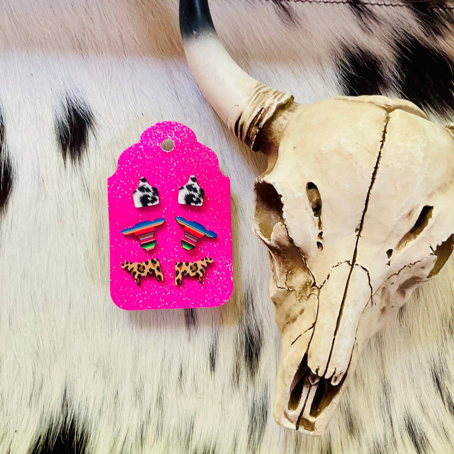 3 Pair Cattle Western Wooden Earring Set