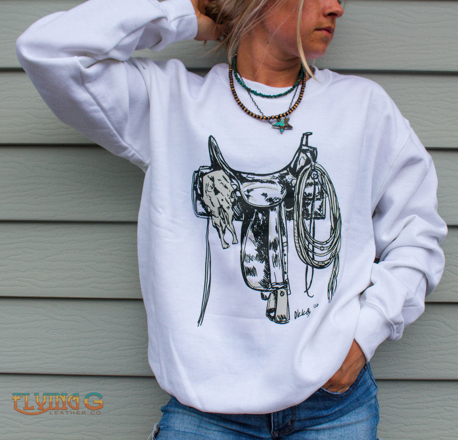 Saddle Up Crewneck (White & Tan)