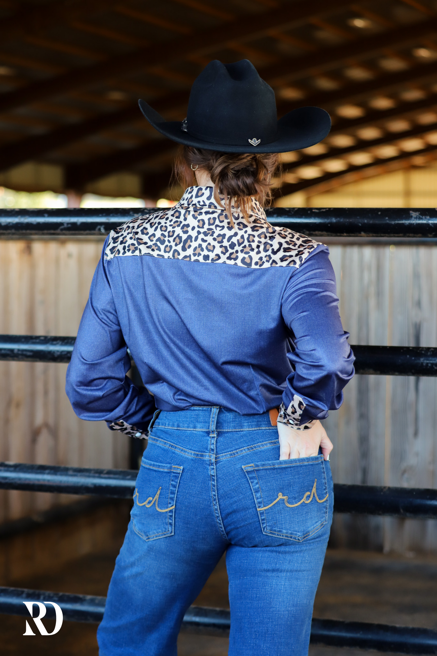 DENIM & LEOPARD PERFORMANCE RODEO SHIRT