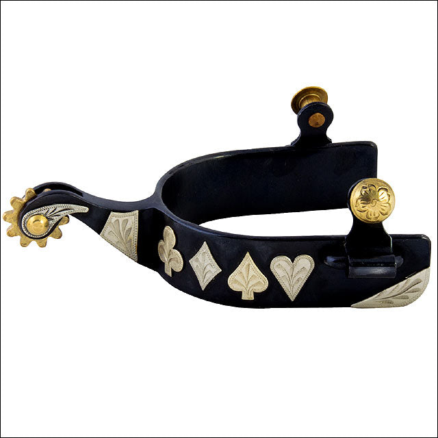 Hilason Brown Steel Men Spur With German Silver Poker Trim Band