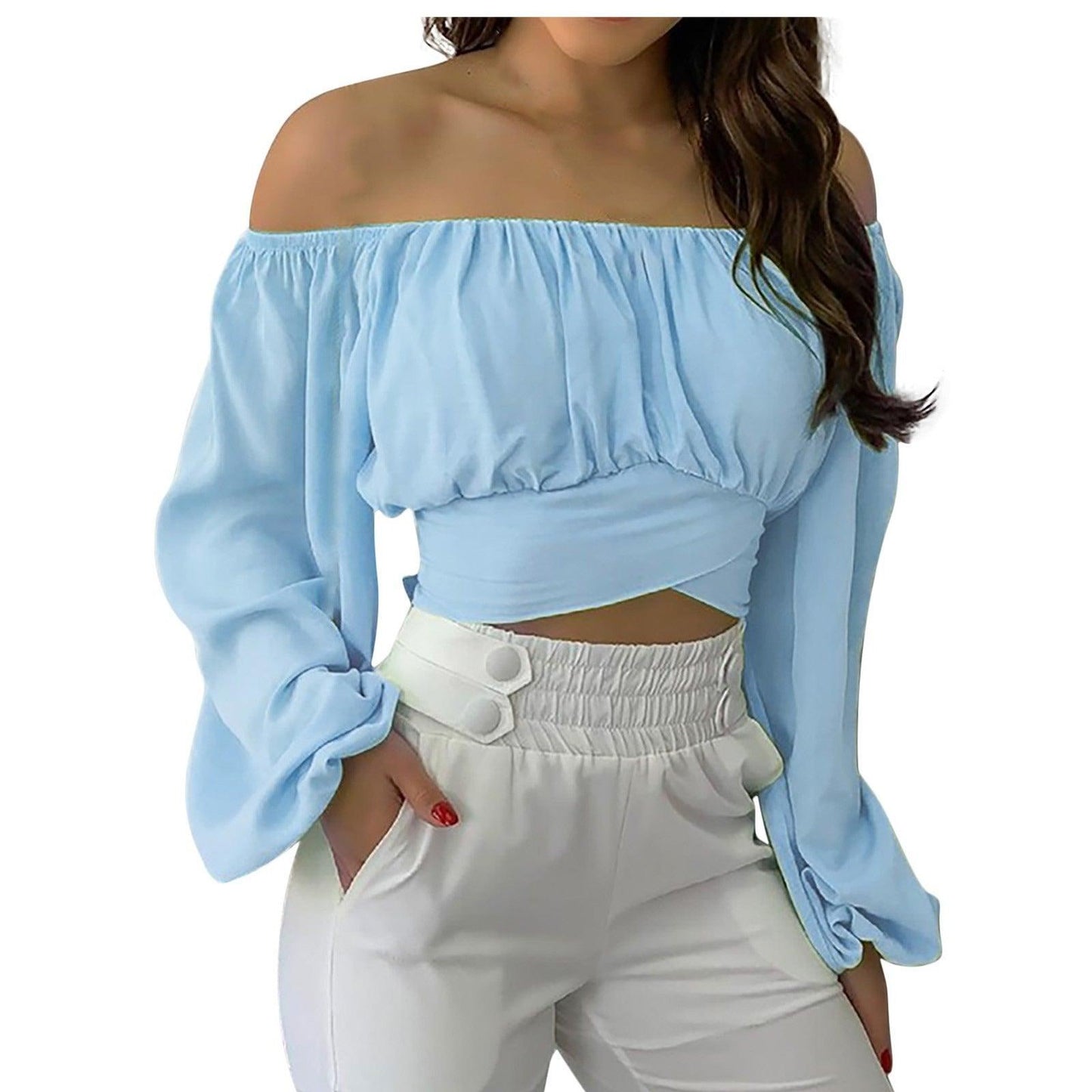 Off Shoulder Cross Tie Long Sleeve Top | Sexy & Trendy Cowgirl Look