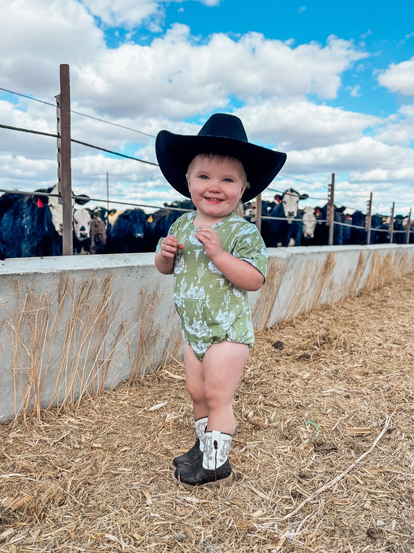 Green Western Bubble Romper (FINAL SALE)