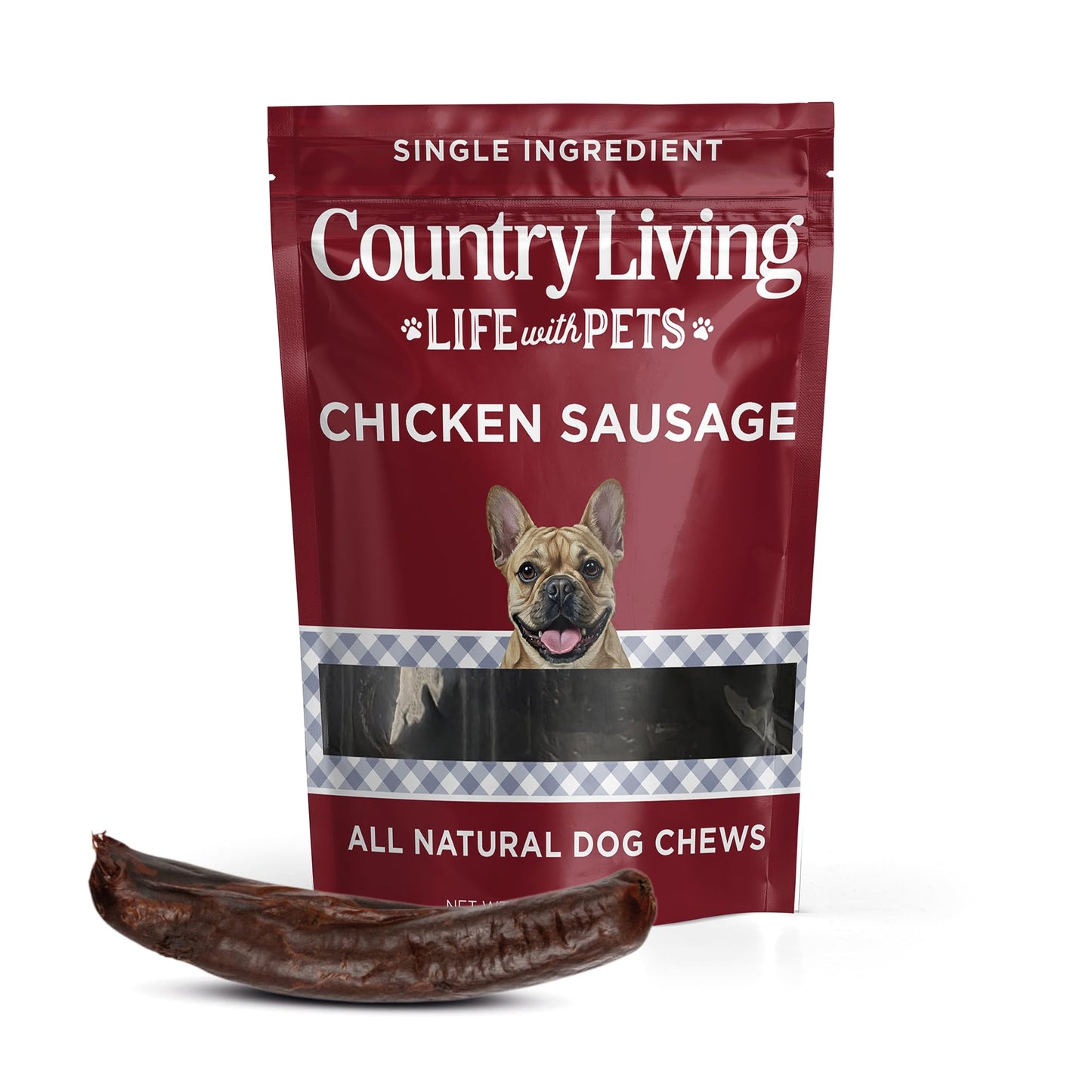 Country Living 4”-5” Beef Flavored Chicken Sausage Dog Treats – 15 Count Bag – Soft & Chewy, High-Protein Training & Reward Treats – Grain-Free, No Artificial Flavors or Preservatives