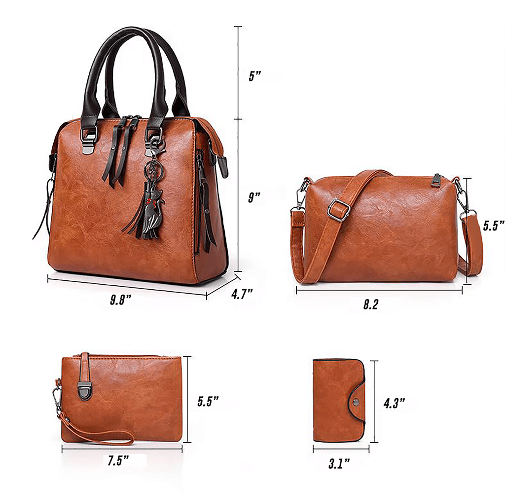 Vintage Leather 4-Piece Messenger Bag Set | Luxury Leather Tote, Clutch & Wallet Set