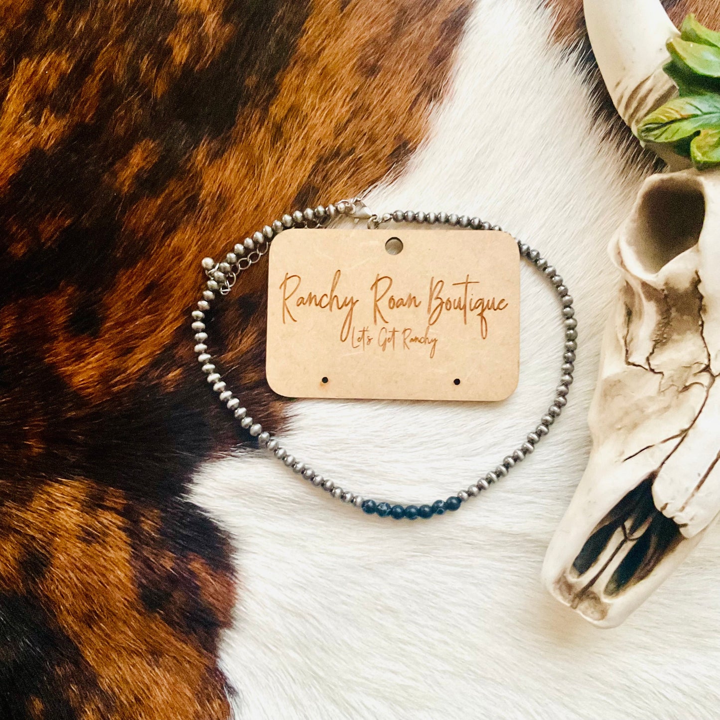 4mm Navajo Style Pearl Choker Necklace – Burnished Silver & Multicolor Options