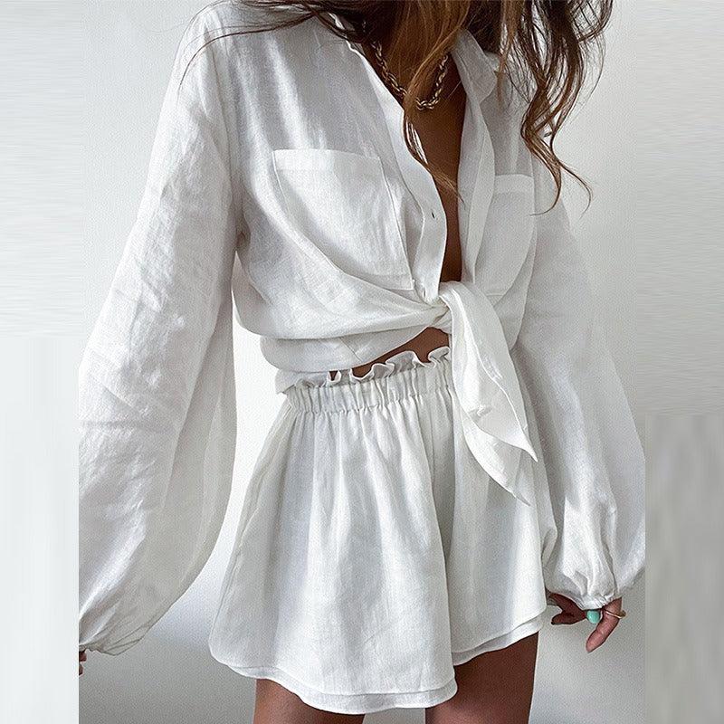 Casual Ruffled Edge Shorts Shirt Set | Country Girl Style for Spring & Summer