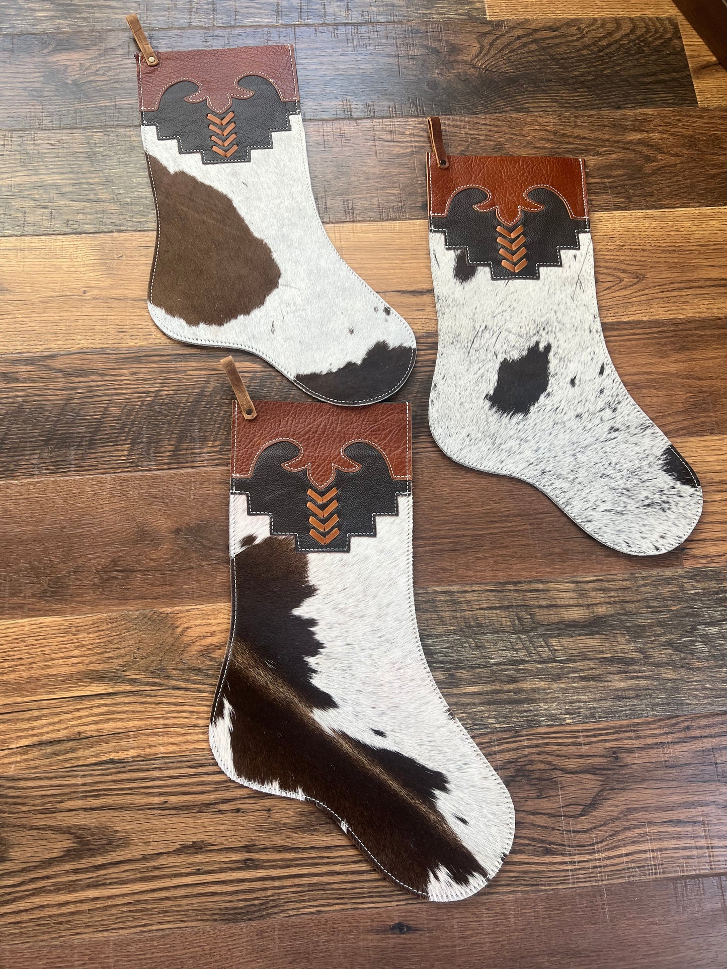 Cowhide Christmas Stocking - Chevron Lacing