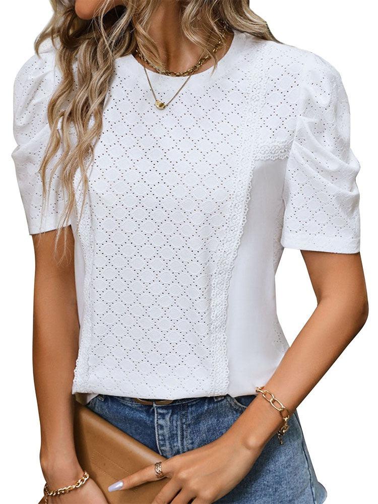 Effortless Chic Bubble Sleeve Top - Stylish and Trendy Blouse for Women