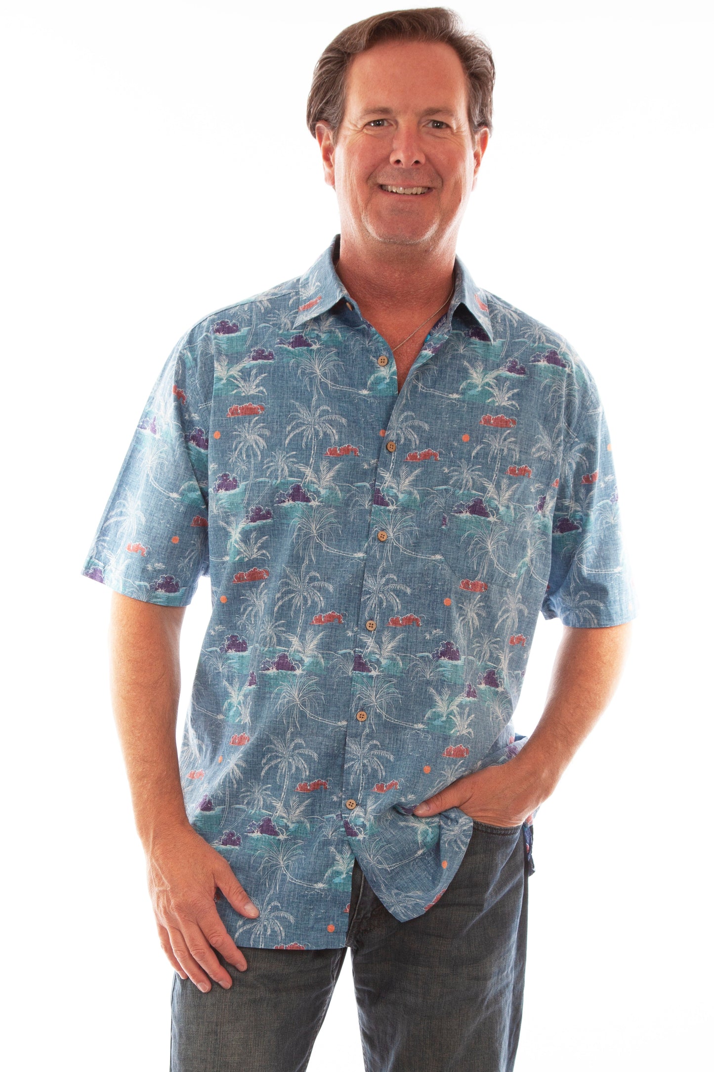 S/s Blue Palm Tree Shirt - 5311