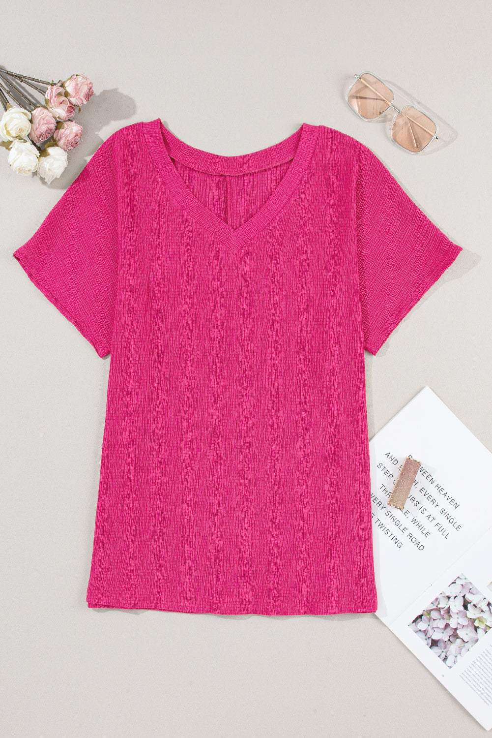 Crinkled V Neck Tee