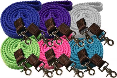 7.5 ft long cotton roping reins with scissor snap ends.