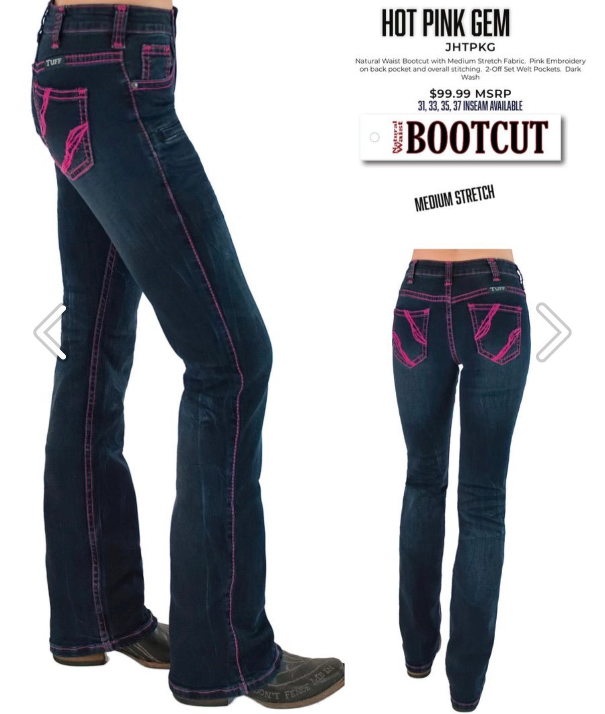 cowgirl Tuff Hot Pink Gem boot cut jeans