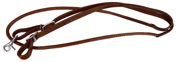 5647 - 5/8" X 7' one piece leather rolled middle roping rein with conway buckles.