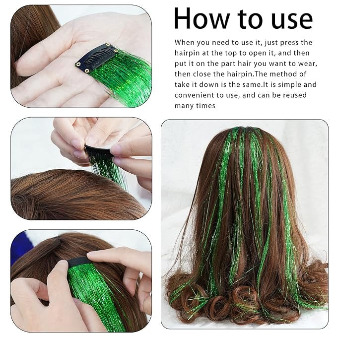Green Hair Bling Clip-in Tinsel 2-Pack