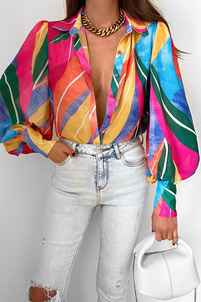 Long Sleeved Single Breasted Casual Top | Colorful Cowgirl Fashion for Every Day