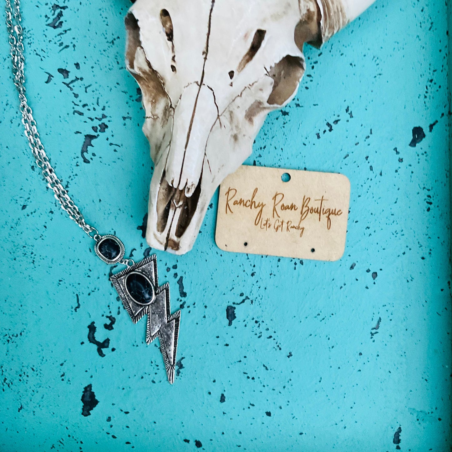 Black Lightning Pendant Long Necklace