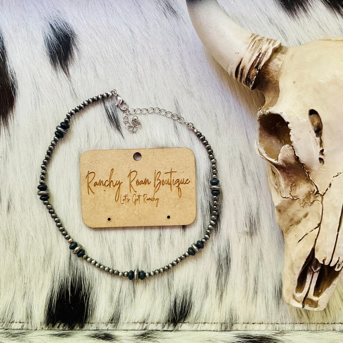 Navajo Style Pearl Black Choker Necklace