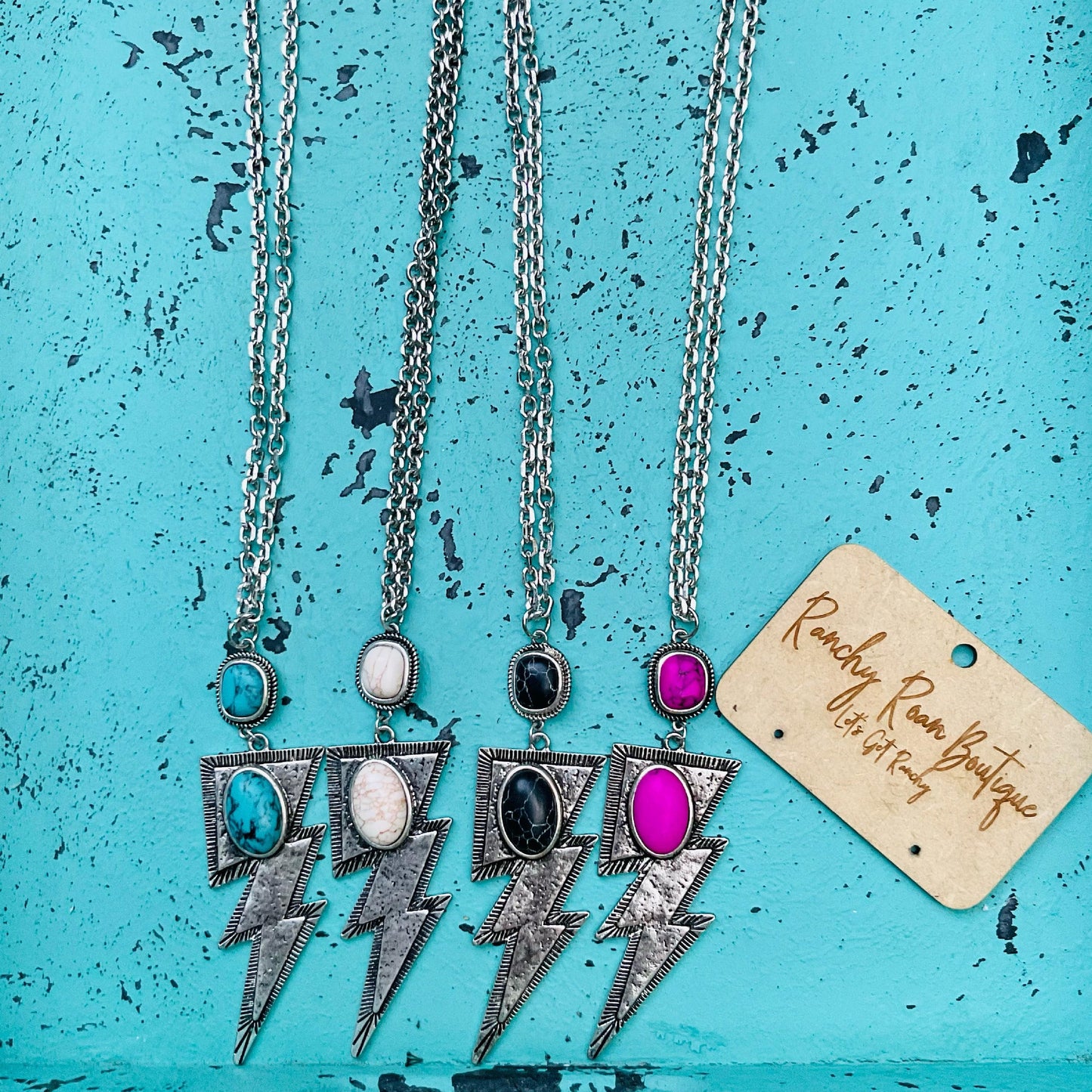 Black Lightning Pendant Long Necklace