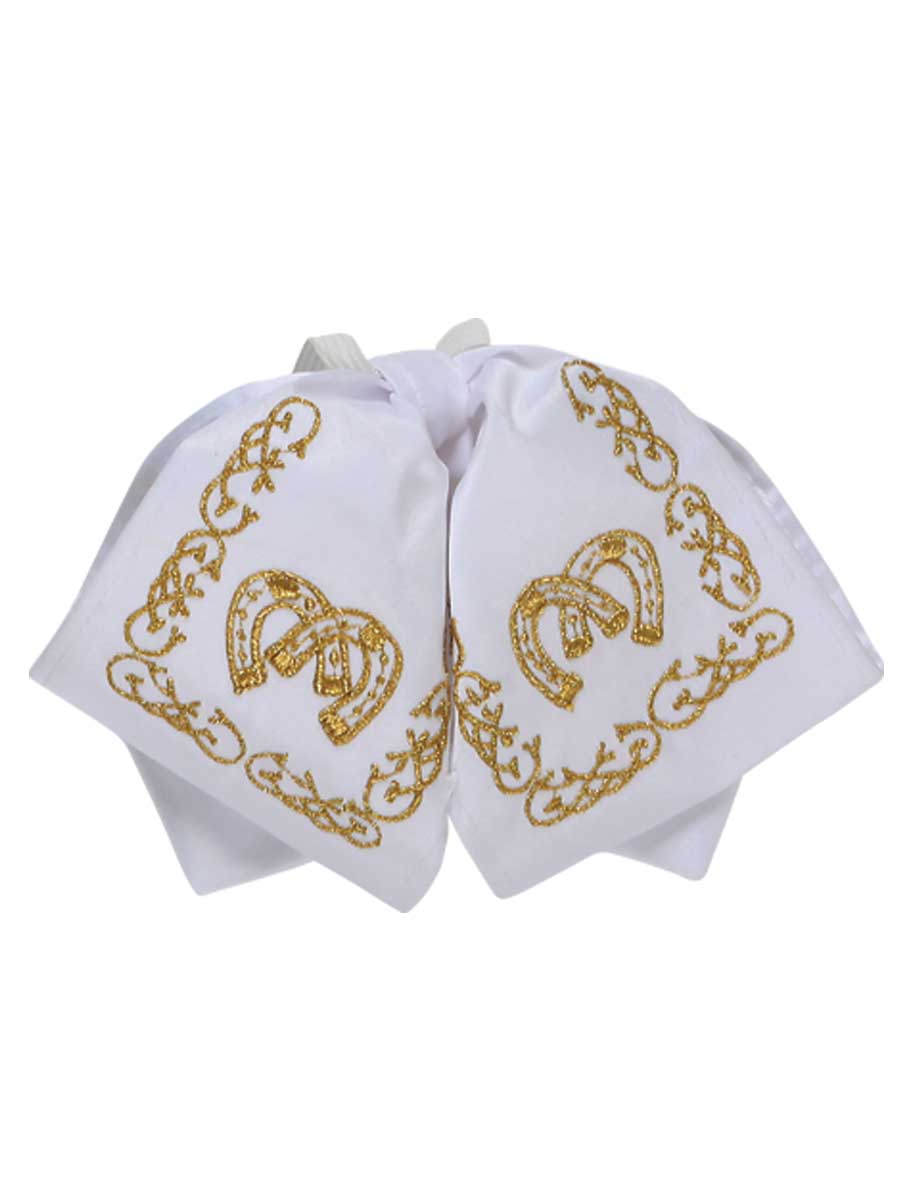Artisanal Embroidered Kids Charro Bow Tie 50% Cotton, 50% Polyester White/Gold 600143