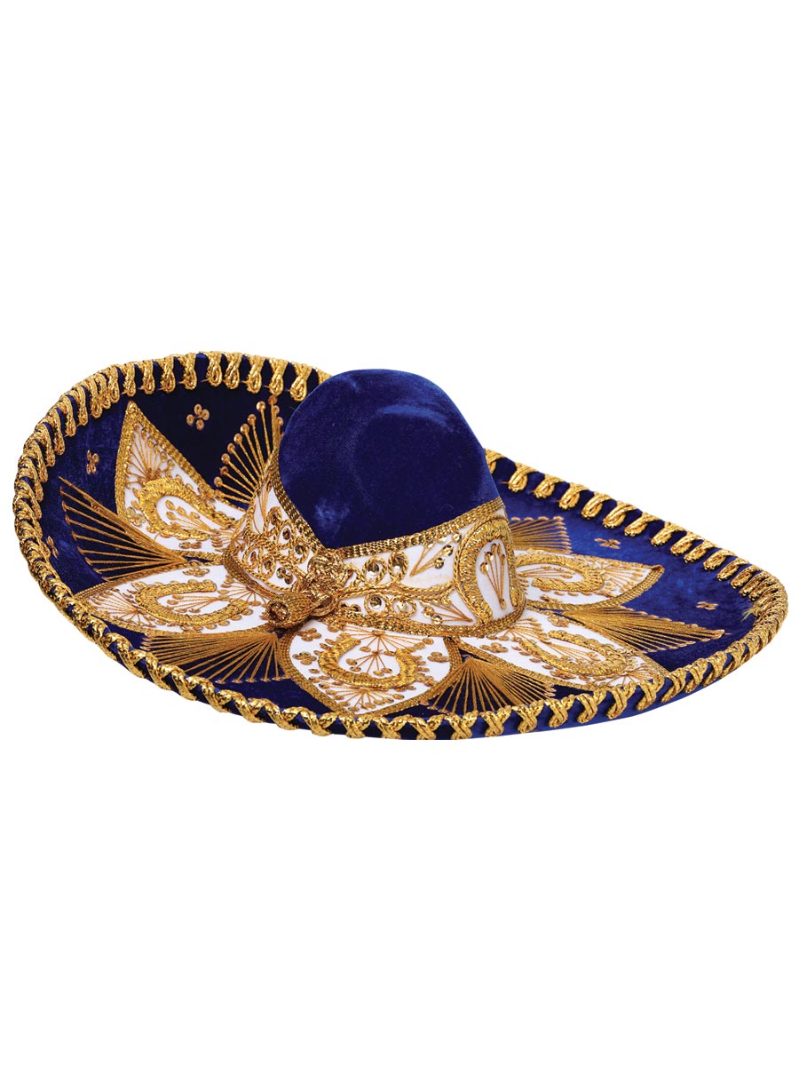 Mexican Charro Hat Velvet in Royal Blue/Gold
