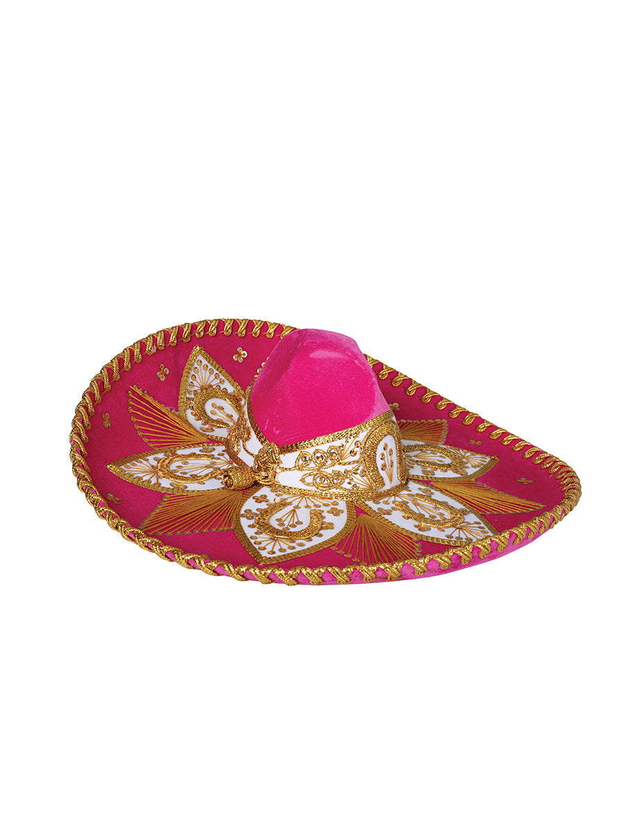 Mexican Charro Hat Velvet in Fuchsia/Gold