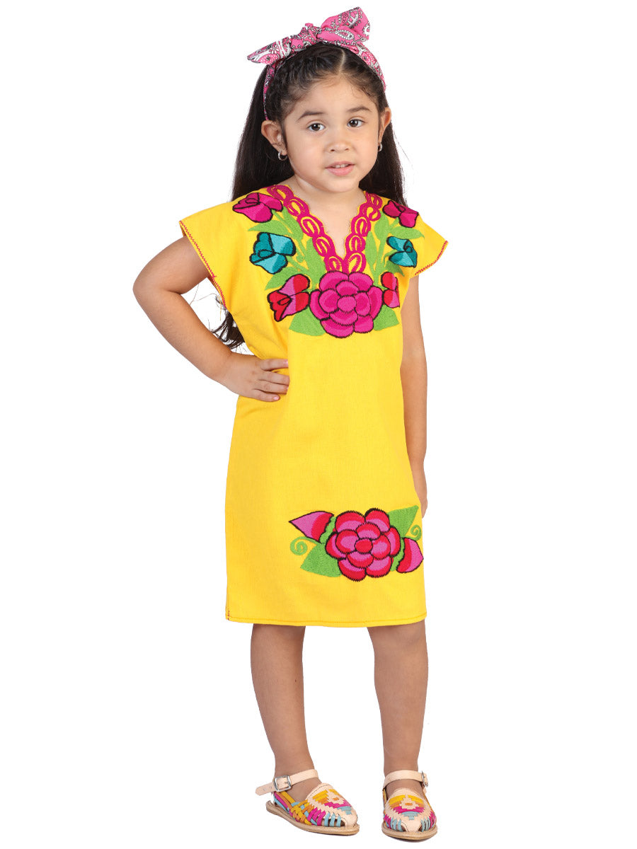 Mexican Girl's Dress 50% Cotton, 50% Polyester Yellow 601664