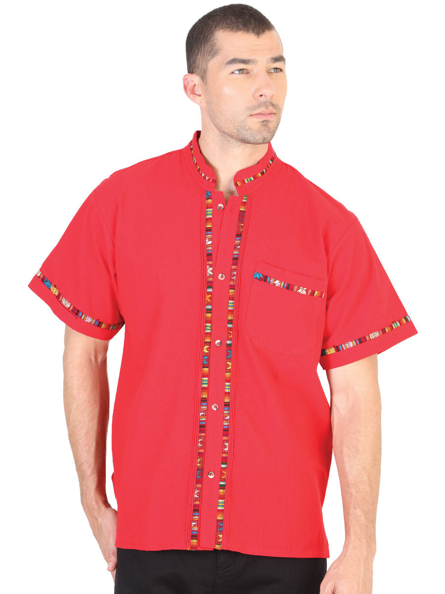 Mexican Guayabera Short Sleve Shirt for Men - 100% Cotton - Red 601820