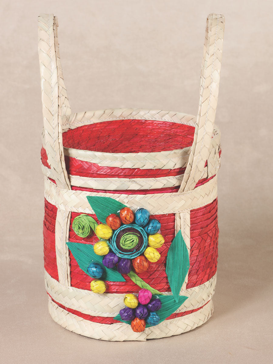 Handmade Cosmetic Bag 100% Palm, Hand Woven in Flower Multicolor