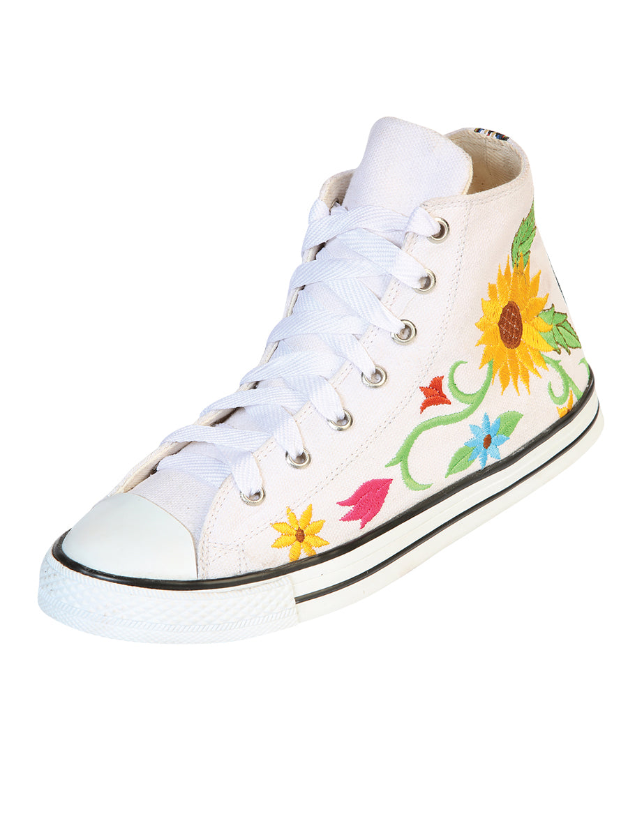 Artisanal Embroidered Sneakers Textile Canvas White 602787
