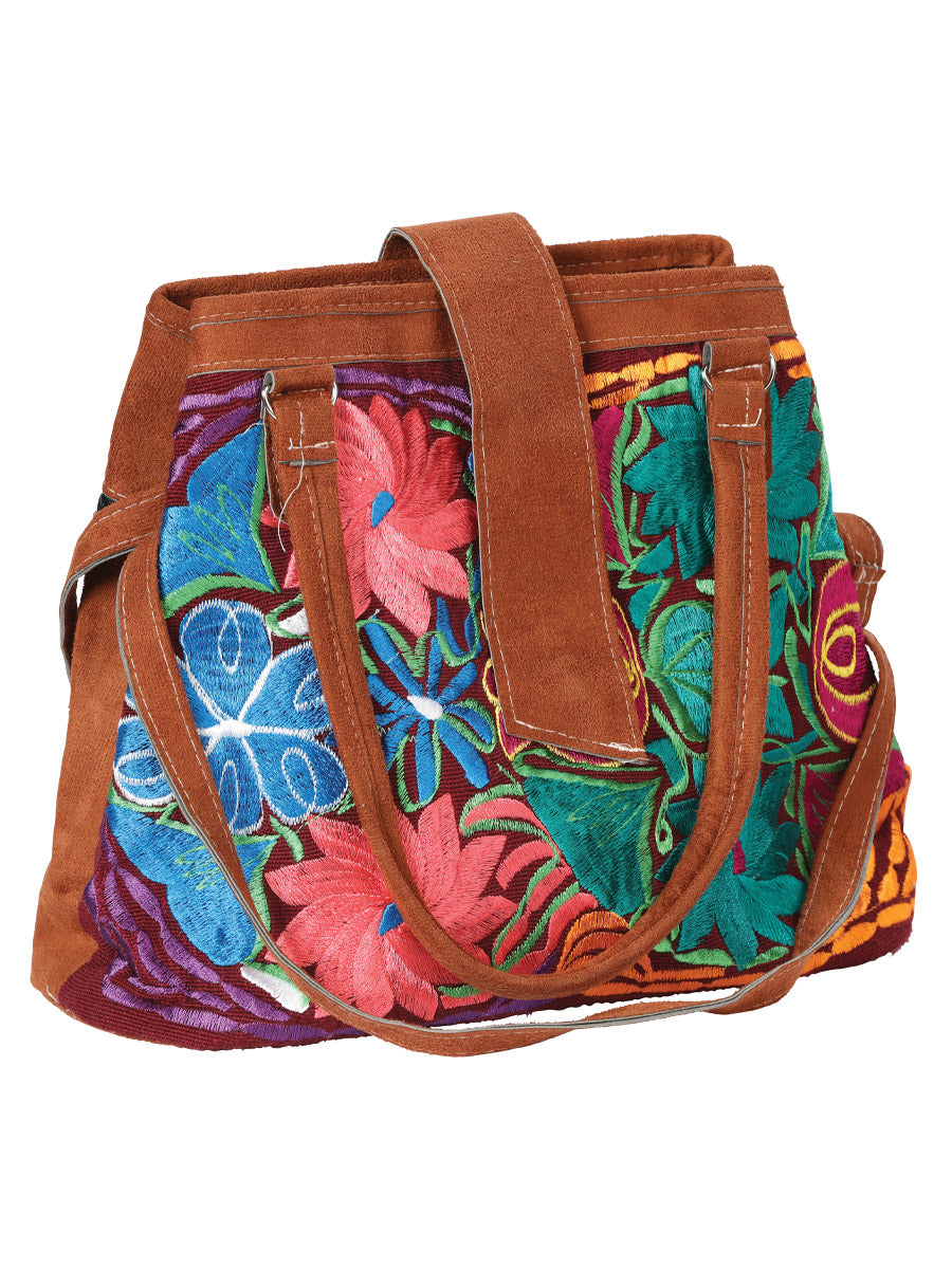 Artisanal Embroidered Suede Bag Brown Multicolor 602923