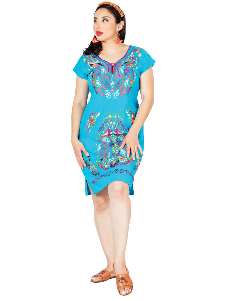 Artisanal Embroidered Dress 100% Cotton Blue 603094