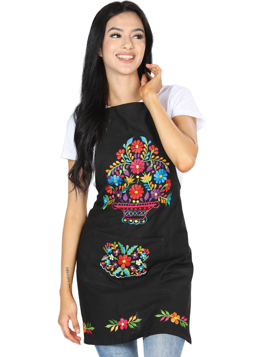 Mexican Artisanal Embroidered Apron 100% Cotton Black 603156