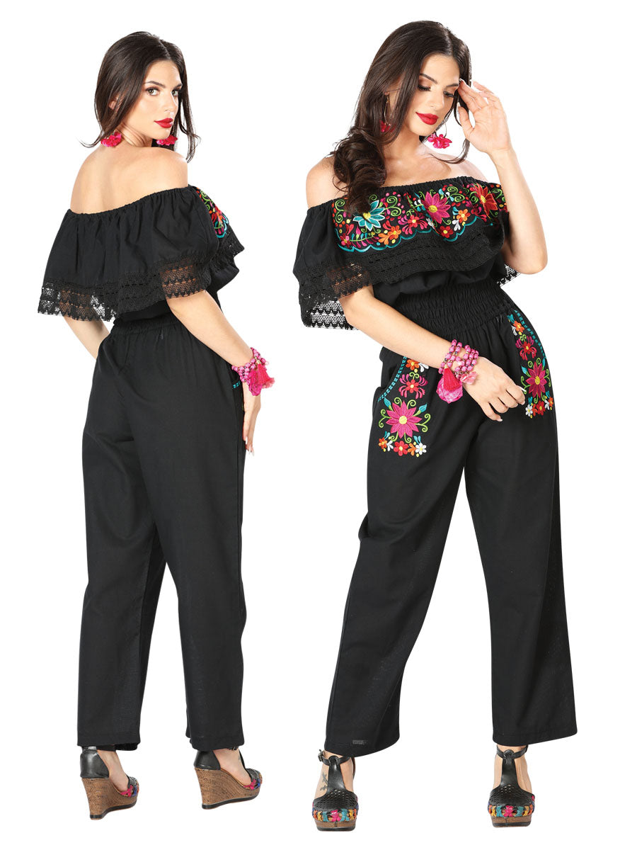 Artisanal Embroidered Jumpsuit 100% Cotton Black 603187