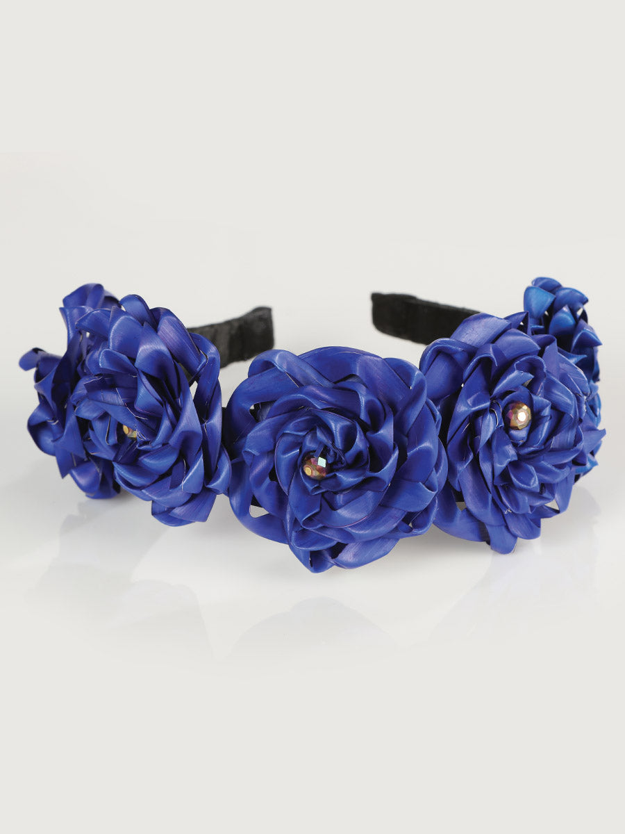 Artisanal Handcrafted Headband — 100% Leaf Palm in Royal Blue