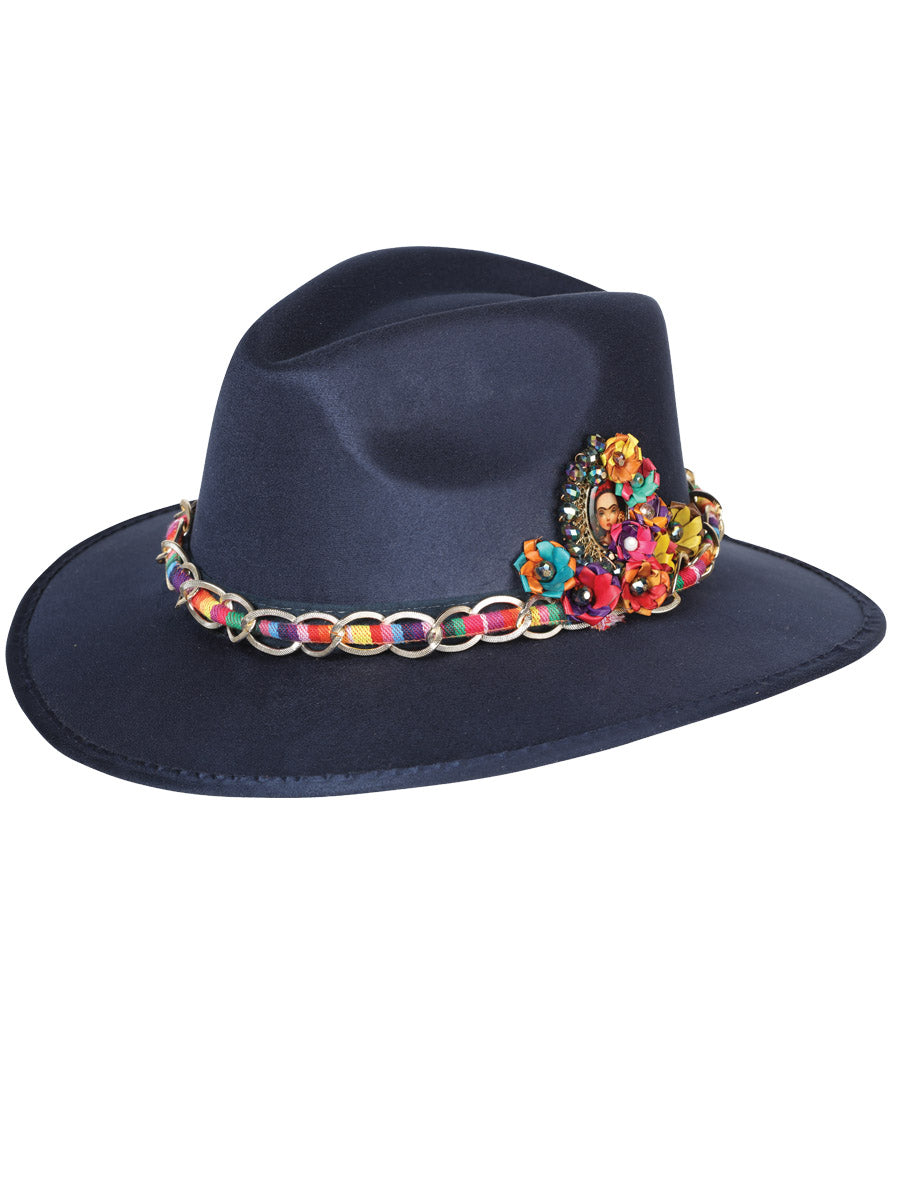 Artisanal Hat Frida Medallion Suede Navy Blue 603666