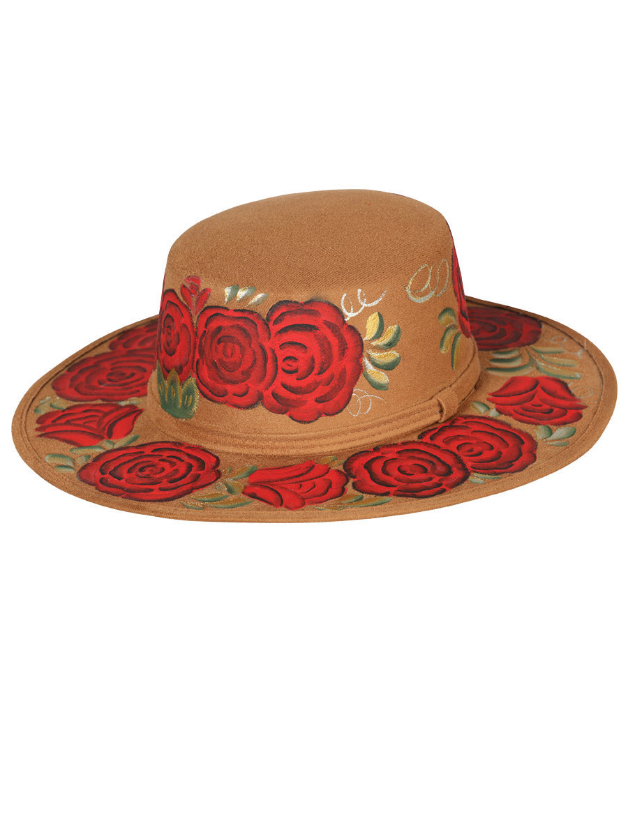 Artisanal Hat - Suede - Red Roses - Camel 603721