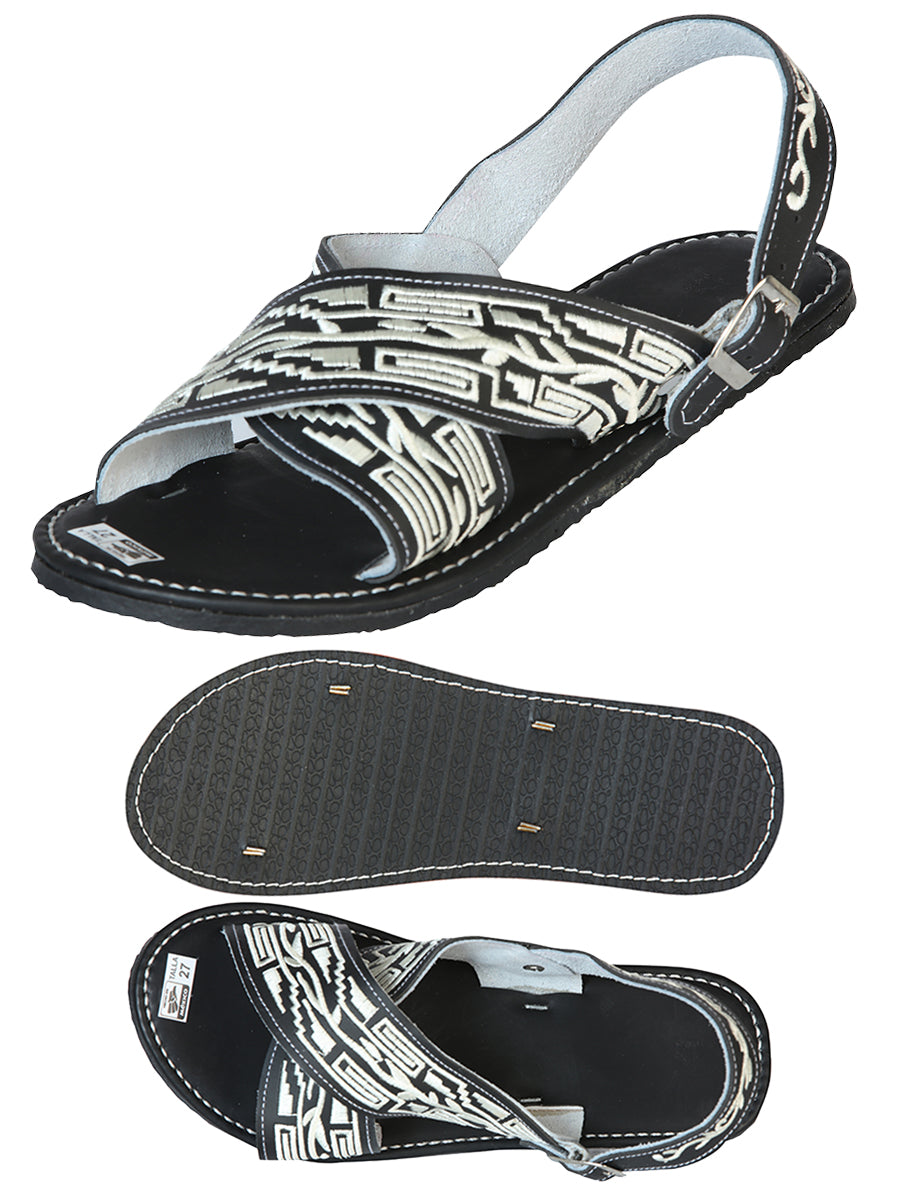 Artisanal Handmade Huarache - 50% leather and 50% Synthetic Grecas - Black 603786